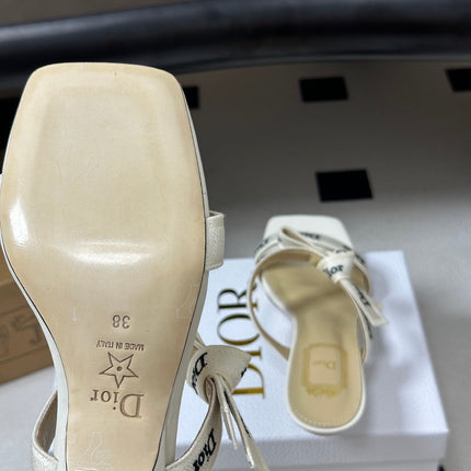 DIOR 26S J'ADIOR MULE SANDALS 35MM IN IVORY WHITE CALFSKIN WITH LOGO RIBBON