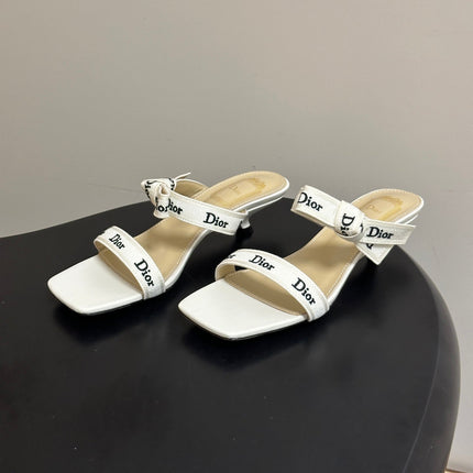 DIOR 26S J'ADIOR MULE SANDALS 35MM IN IVORY WHITE CALFSKIN WITH LOGO RIBBON