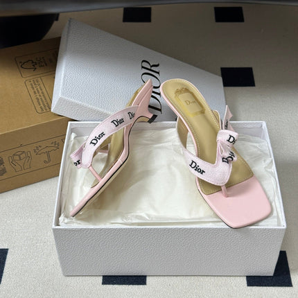 DIOR 26S HIGH-HEEL THONG SANDAL 30MM IN PINK BABY EMBROIDERED CANVAS AND CALFSKIN