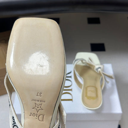 DIOR 26S HIGH-HEEL THONG SANDAL 30MM IN IVORY WHITE EMBROIDERED CANVAS AND CALFSKIN