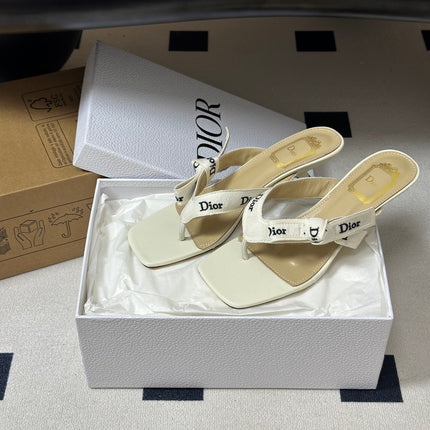 DIOR 26S HIGH-HEEL THONG SANDAL 30MM IN IVORY WHITE EMBROIDERED CANVAS AND CALFSKIN