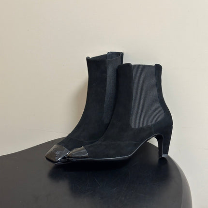 CHANEL 26S ANKLE BOOTS 60 MM IN BLACK SUEDE AND PATENT