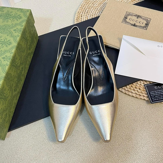 GG Women's G plain leather logo Slingbacks Golden