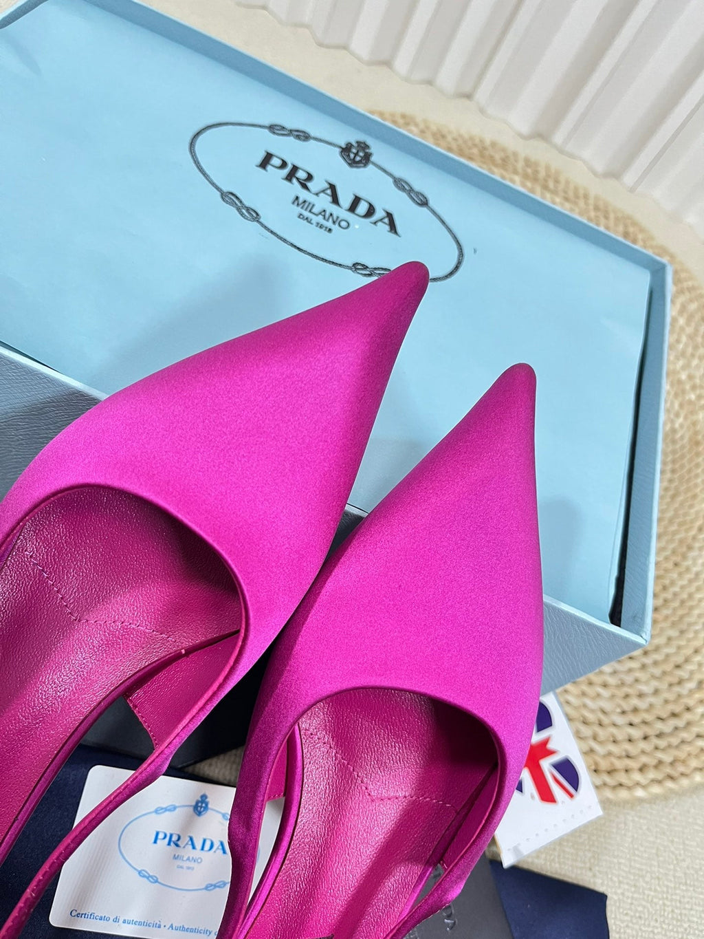 PRA POINTED TOE SLINGBACK PUMPS BRIGHT PINK SATIN