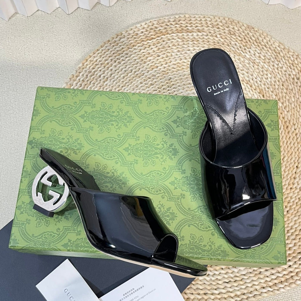GG  Women's Heeled Sandals Glossy Black