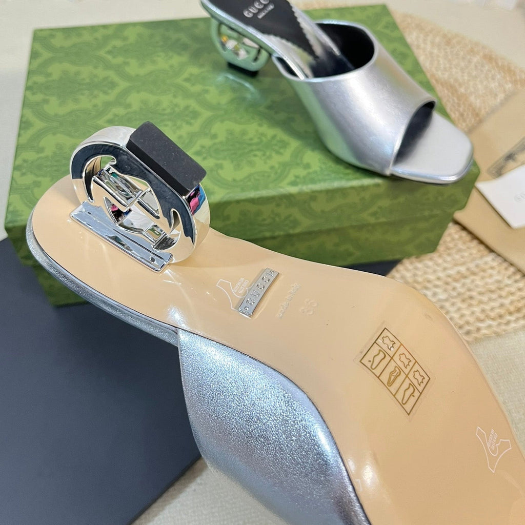 GG  Women's Heeled Sandals Silver