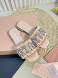 Women's Pastel Pink Leather Diamond Slippers