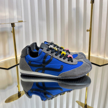LOEWE 26S RUNNER 2.0 SNEAKERS IN GREY SUEDE AND DARK BLUE FABRIC