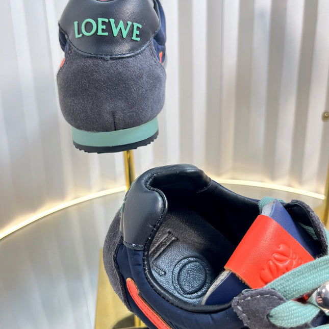 LOEWE 26S RUNNER 2.0 SNEAKERS IN GREY SUEDE AND NAVY BLUE FABRIC