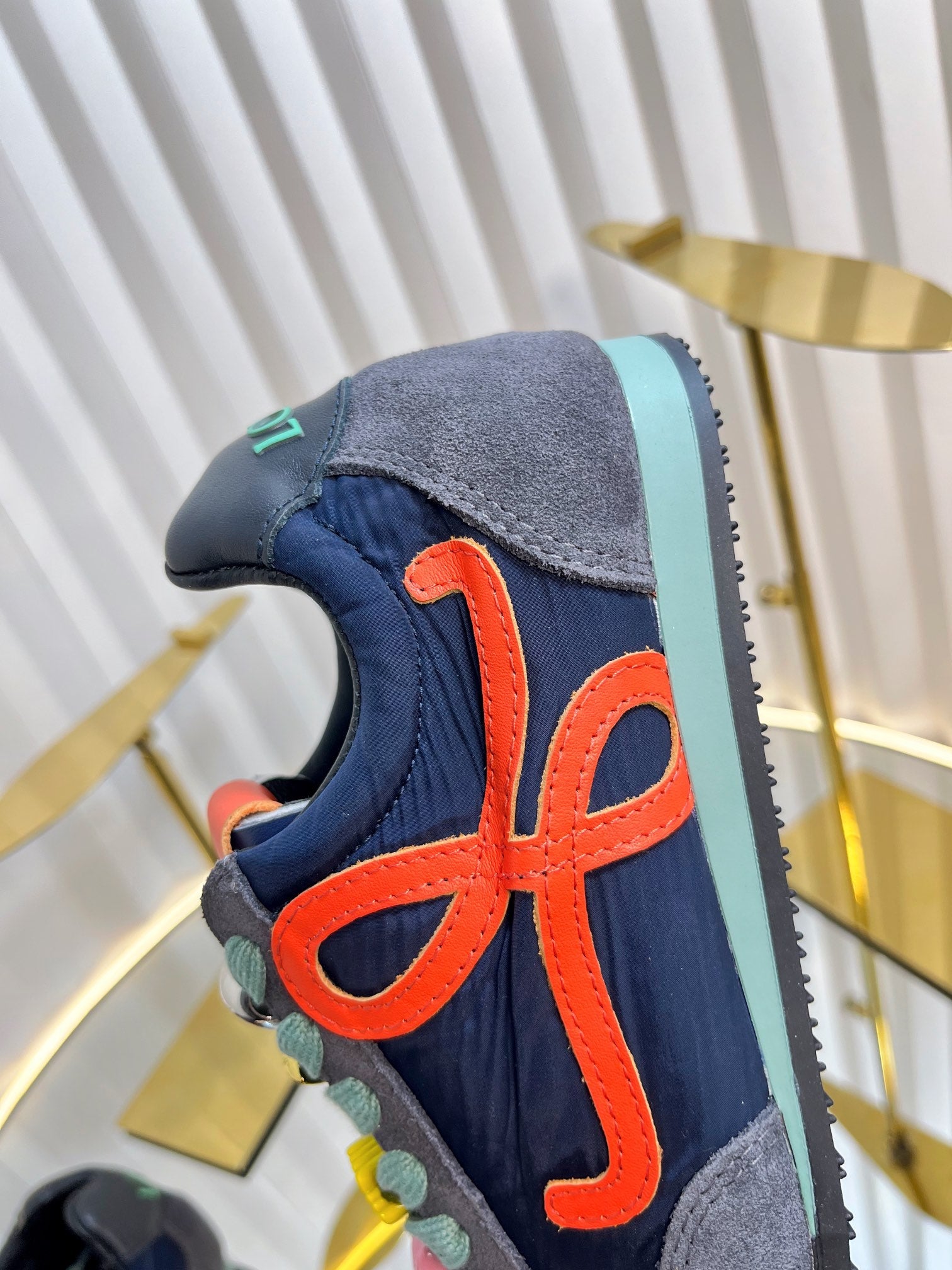 LOEWE 26S RUNNER 2.0 SNEAKERS IN GREY SUEDE AND NAVY BLUE FABRIC