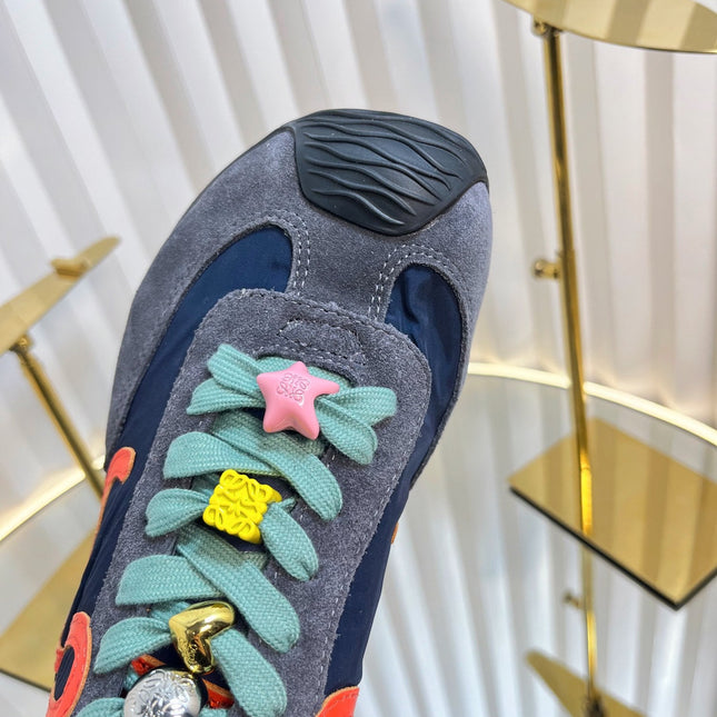 LOEWE 26S RUNNER 2.0 SNEAKERS IN GREY SUEDE AND NAVY BLUE FABRIC