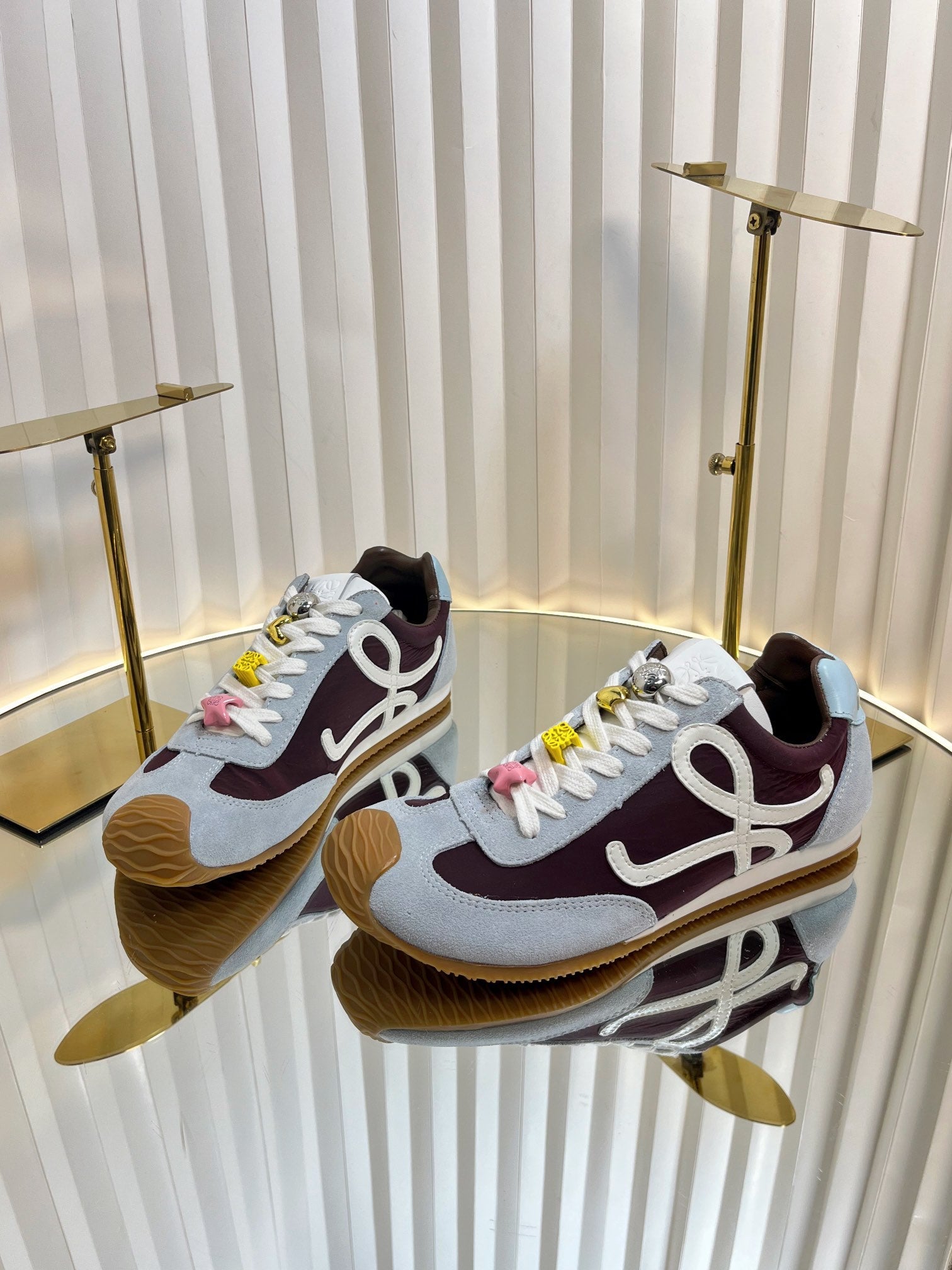 LOEWE 26S RUNNER 2.0 SNEAKERS IN LIGHT BLUE SUEDE AND BROWN FABRIC