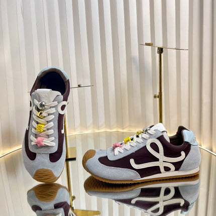 LOEWE 26S RUNNER 2.0 SNEAKERS IN LIGHT BLUE SUEDE AND BROWN FABRIC