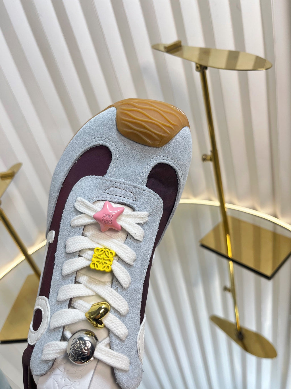 LOEWE 26S RUNNER 2.0 SNEAKERS IN LIGHT BLUE SUEDE AND BROWN FABRIC