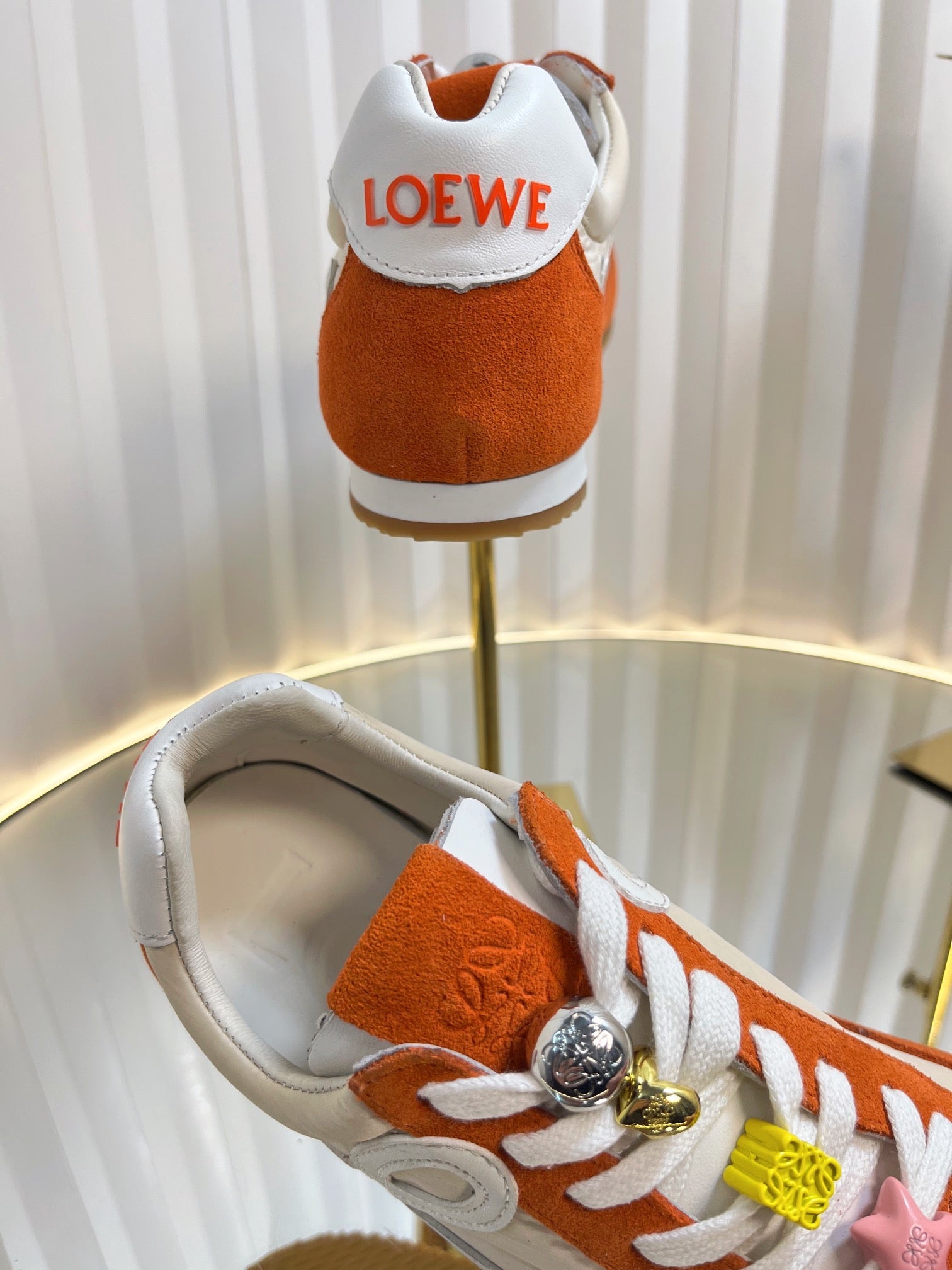 LOEWE 26S RUNNER 2.0 SNEAKERS IN ORANGE SUEDE AND BEIGE FABRIC