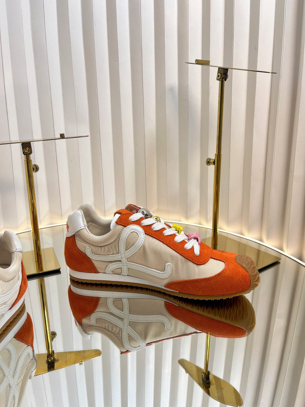 LOEWE 26S RUNNER 2.0 SNEAKERS IN ORANGE SUEDE AND BEIGE FABRIC