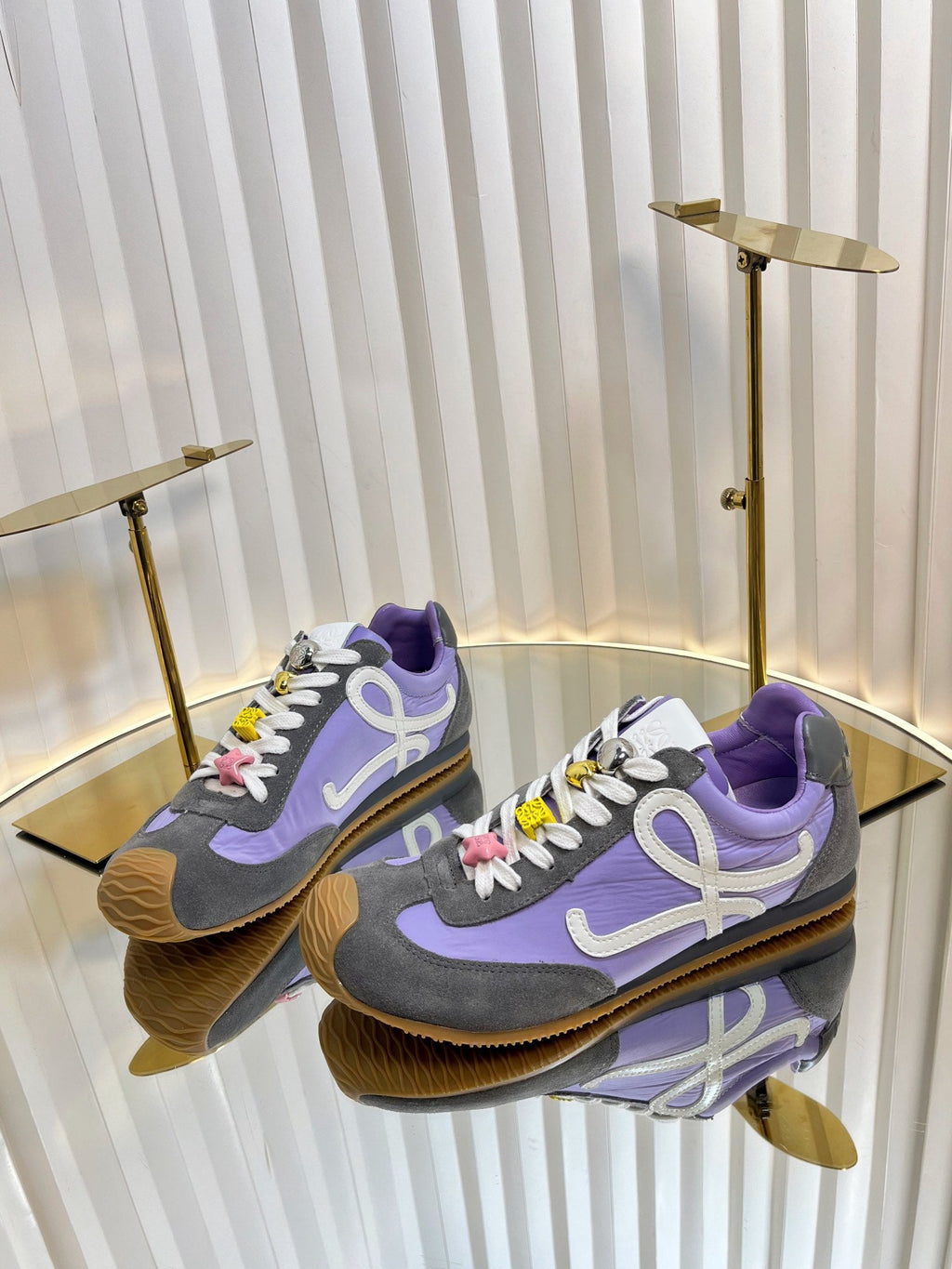 LOEWE 26S RUNNER 2.0 SNEAKERS IN DARK GREY SUEDE AND PURPLE FABRIC