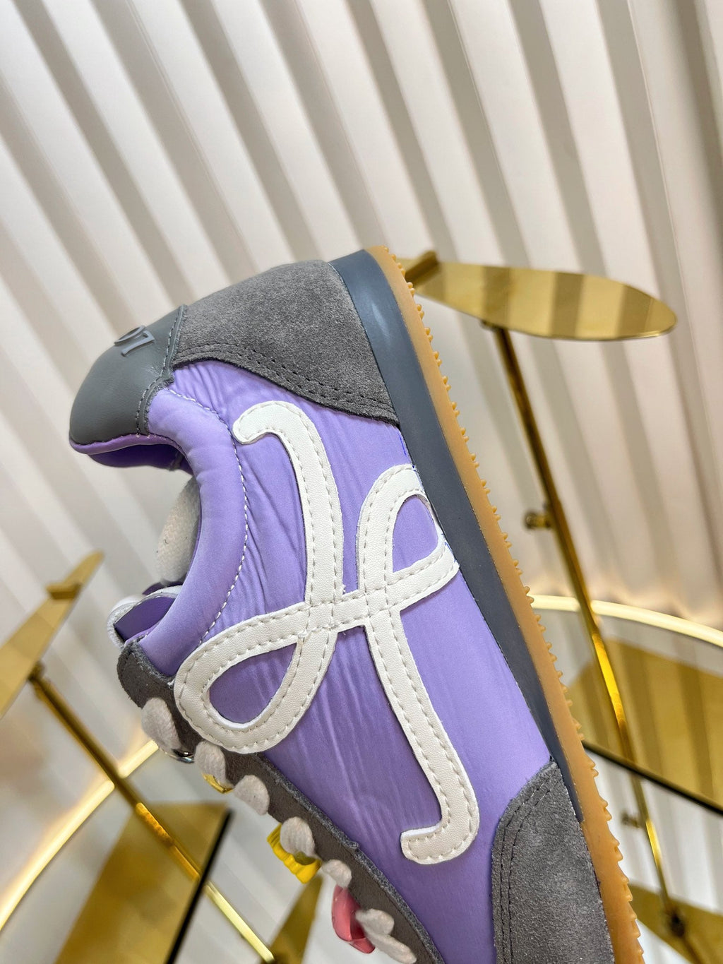 LOEWE 26S RUNNER 2.0 SNEAKERS IN DARK GREY SUEDE AND PURPLE FABRIC