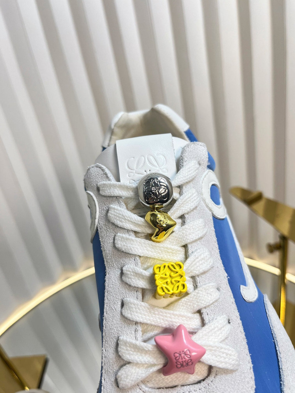 LOEWE 26S RUNNER 2.0 SNEAKERS IN WHITE SUEDE AND BLUE FABRIC