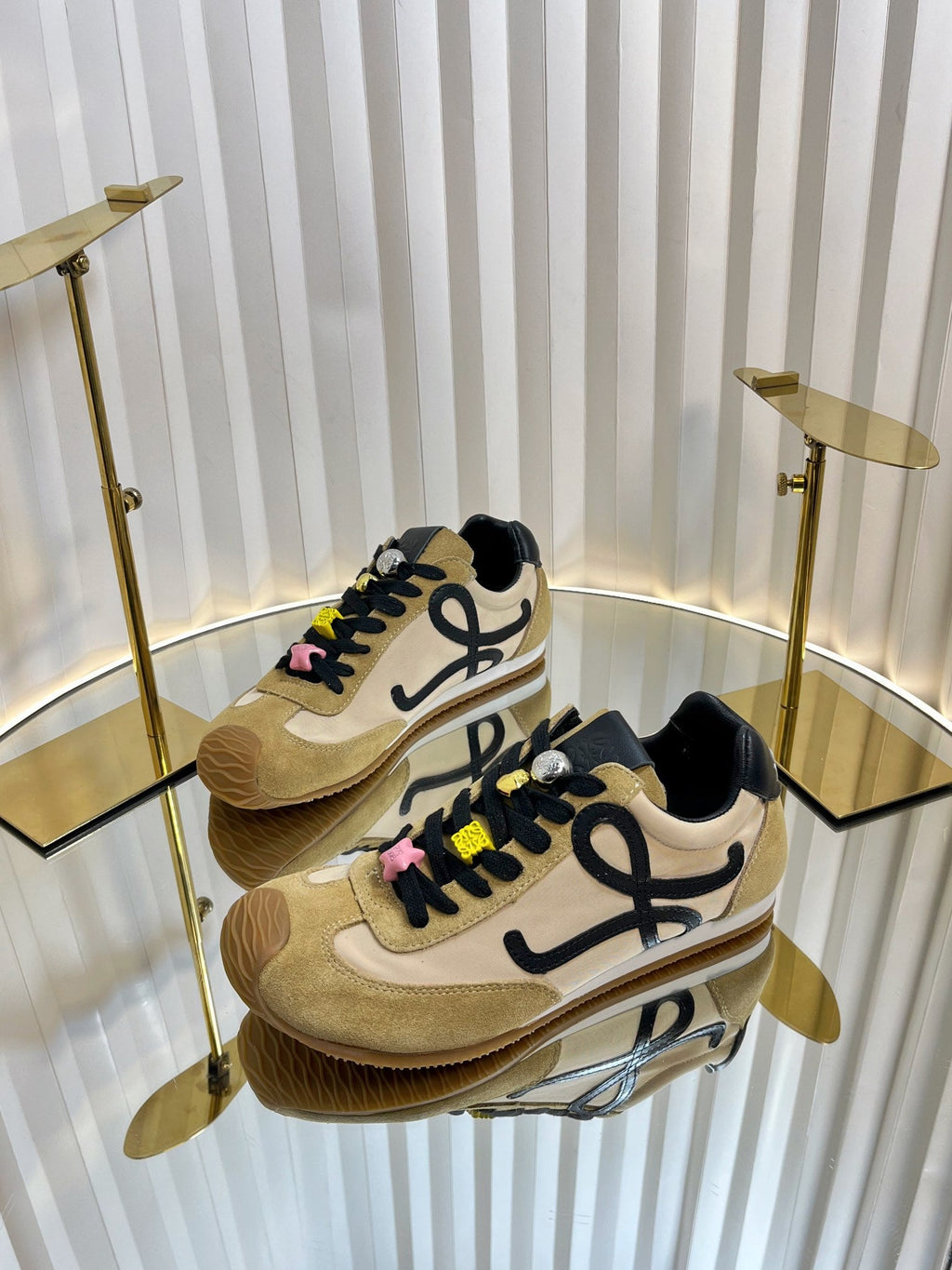 LOEWE 26S RUNNER 2.0 SNEAKERS IN SAND BEIGE FABRIC AND SUEDE