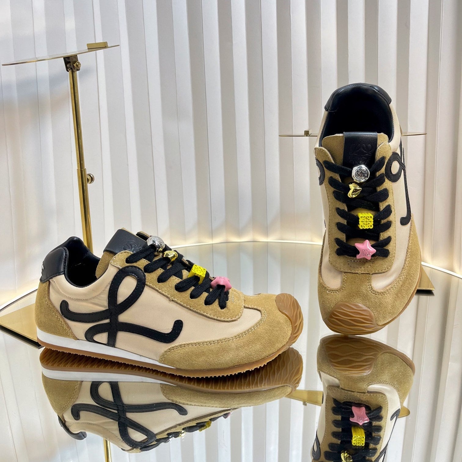 LOEWE 26S RUNNER 2.0 SNEAKERS IN SAND BEIGE FABRIC AND SUEDE