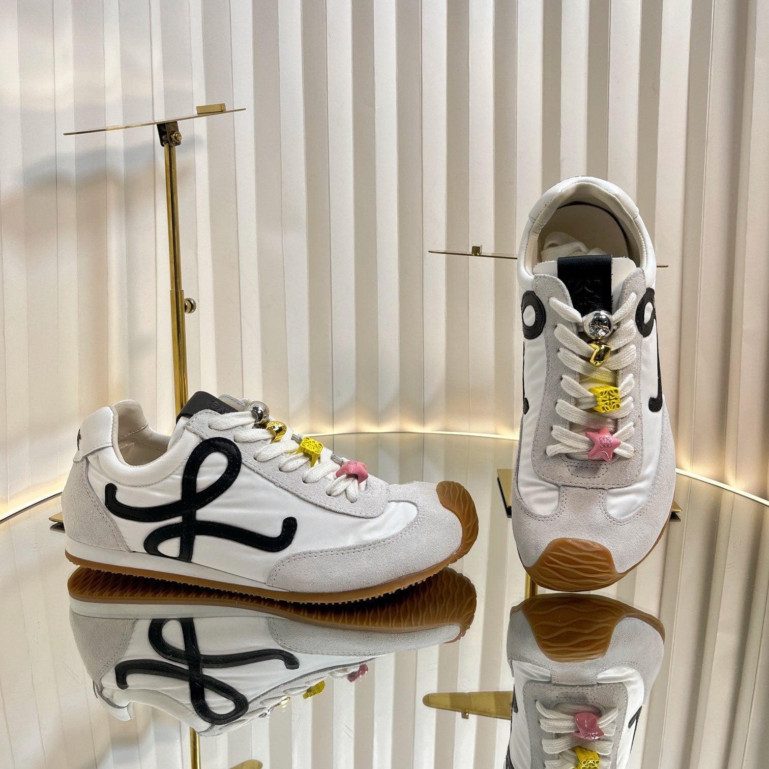 LOEWE 26S RUNNER 2.0 SNEAKERS IN WHITE FABRIC AND SUEDE