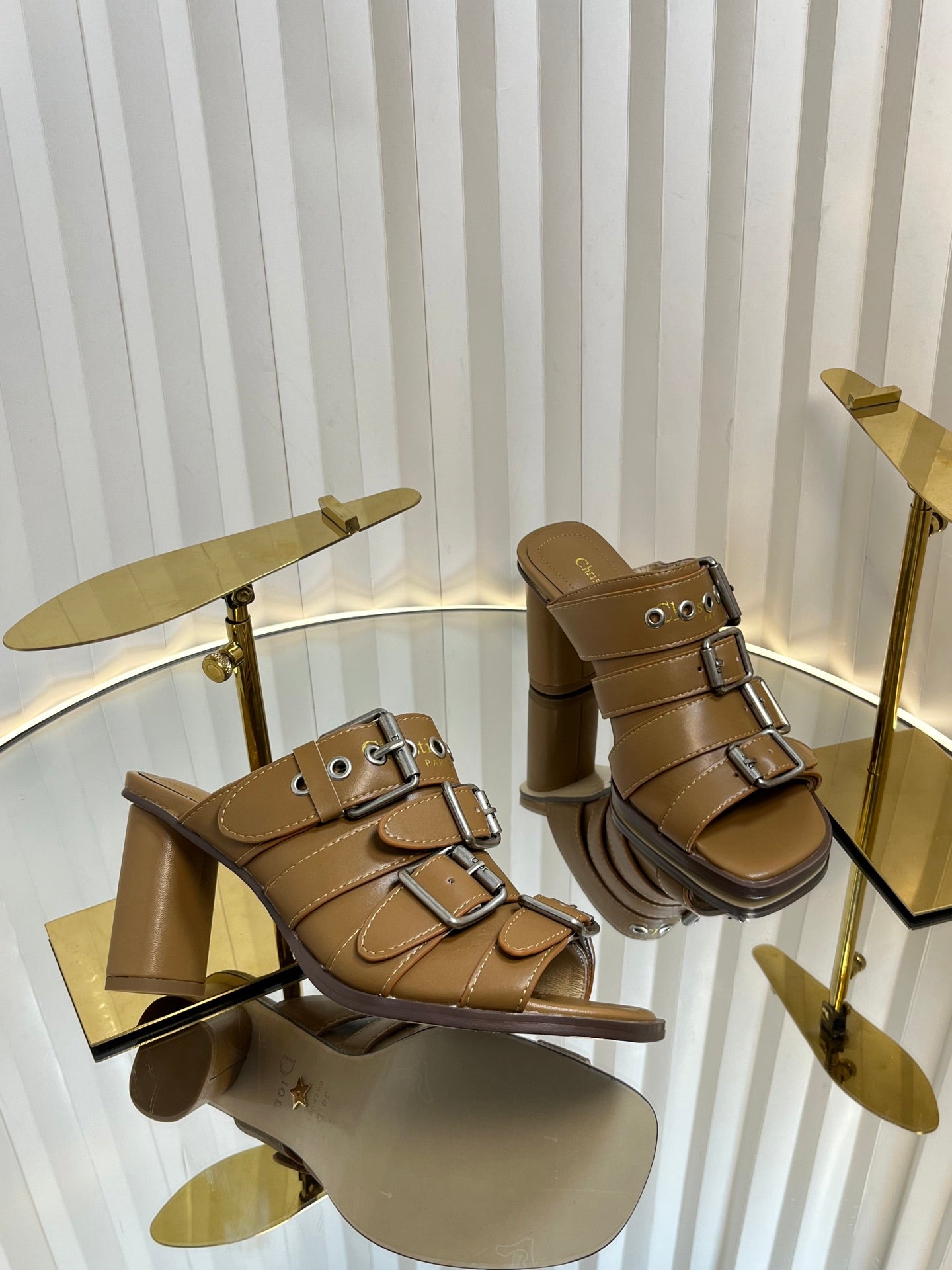 PUNK HEEL SLIDES 25S 80MM IN BROWN CALFSKIN