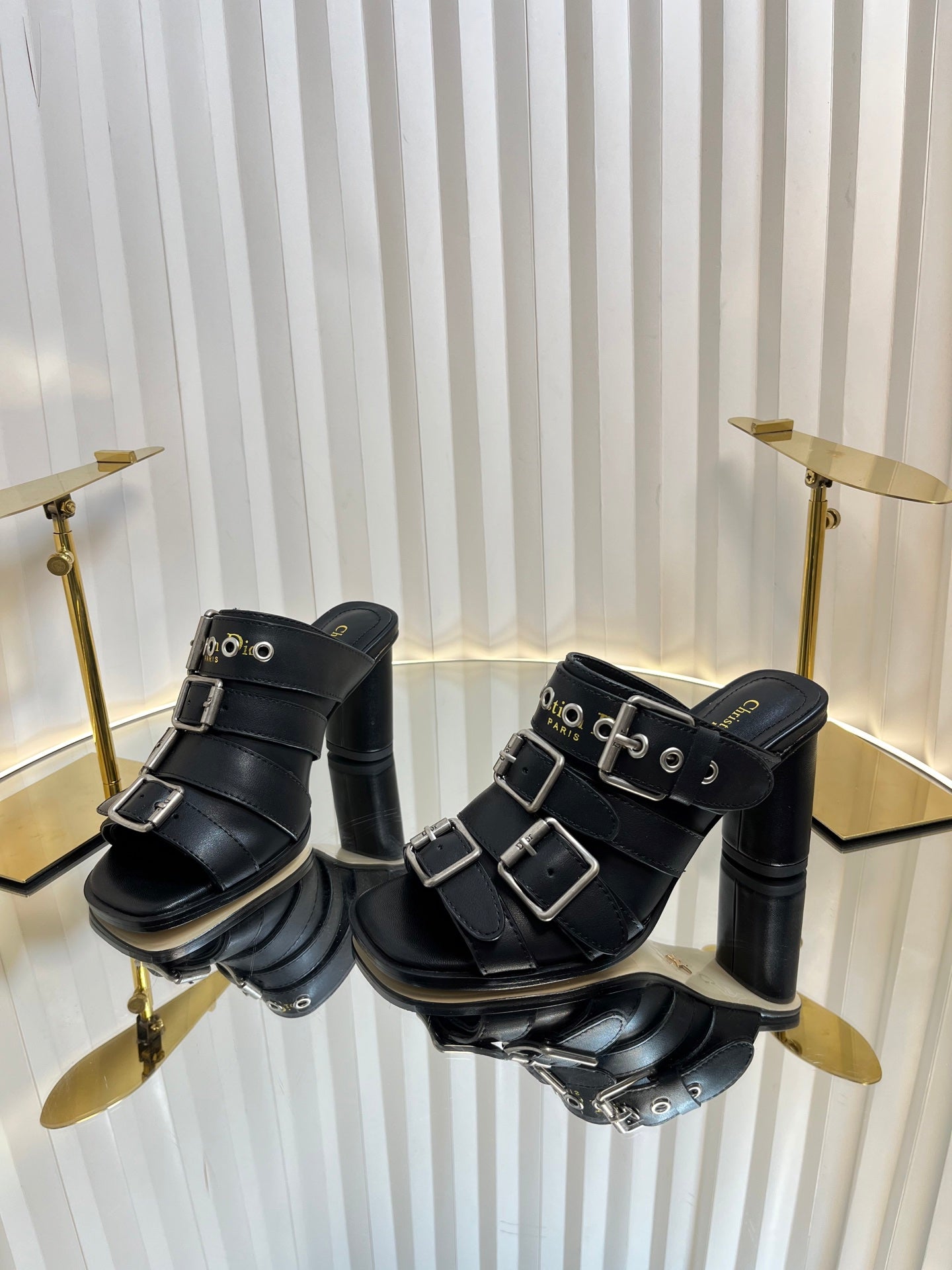 PUNK HEEL SLIDES 25S 80MM IN BLACK CALFSKIN