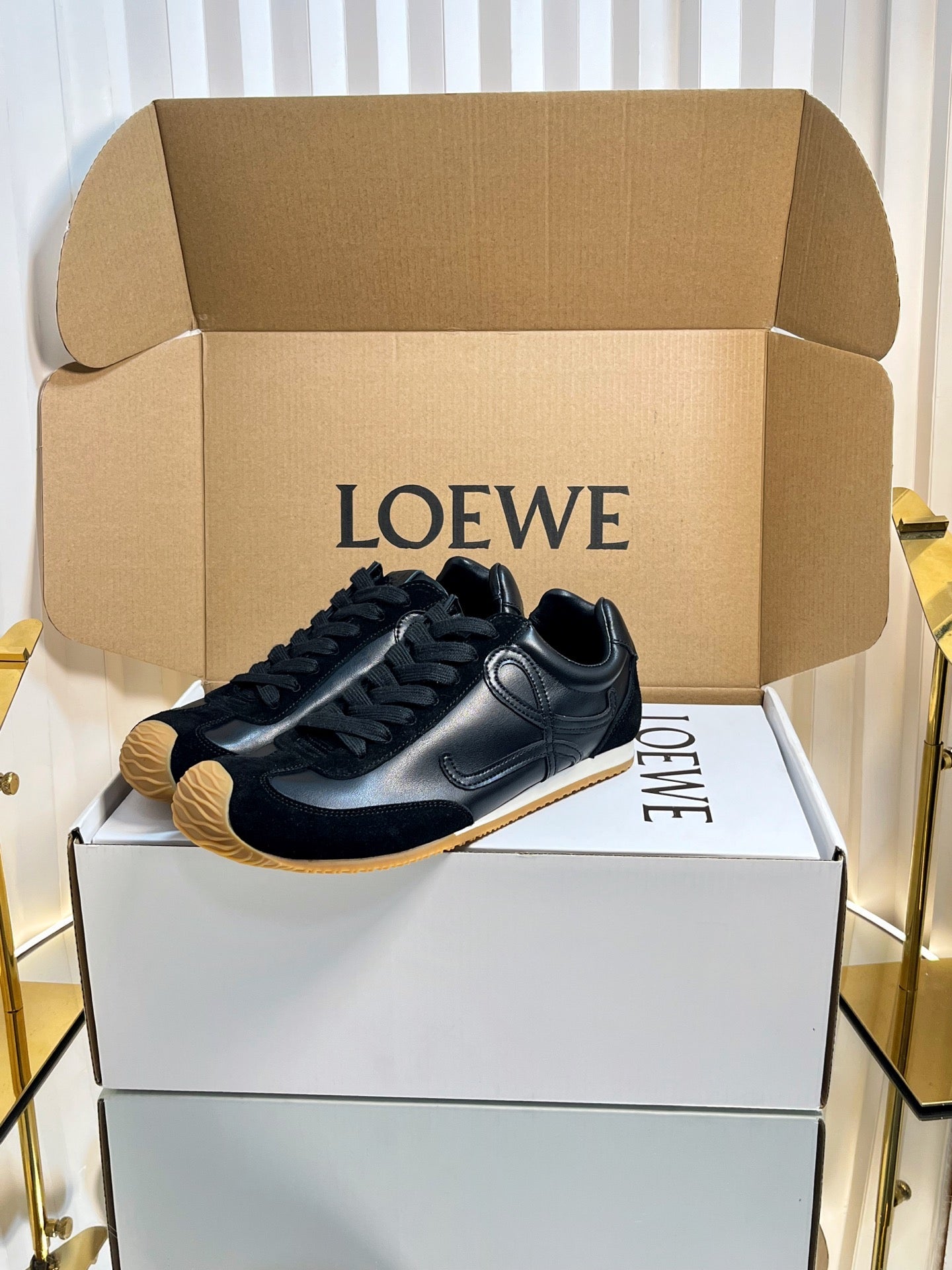 LOEWE 26S RUNNER 2.0 SNEAKERS IN BLACK CALFSKIN AND SUEDE