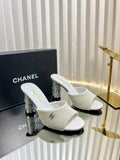 CHANEL 26S EMBELLISHED HEELED SANDALS 80 MM IN WHITE LAMBSKIN