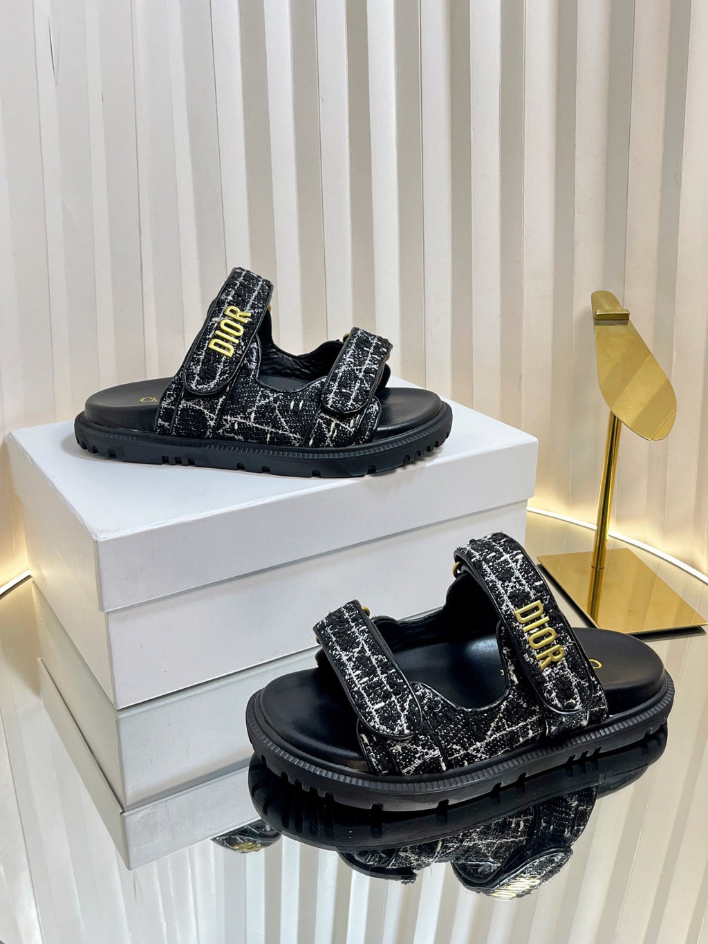 DIORACT SLIDES 25MM IN BLACK TWEED
