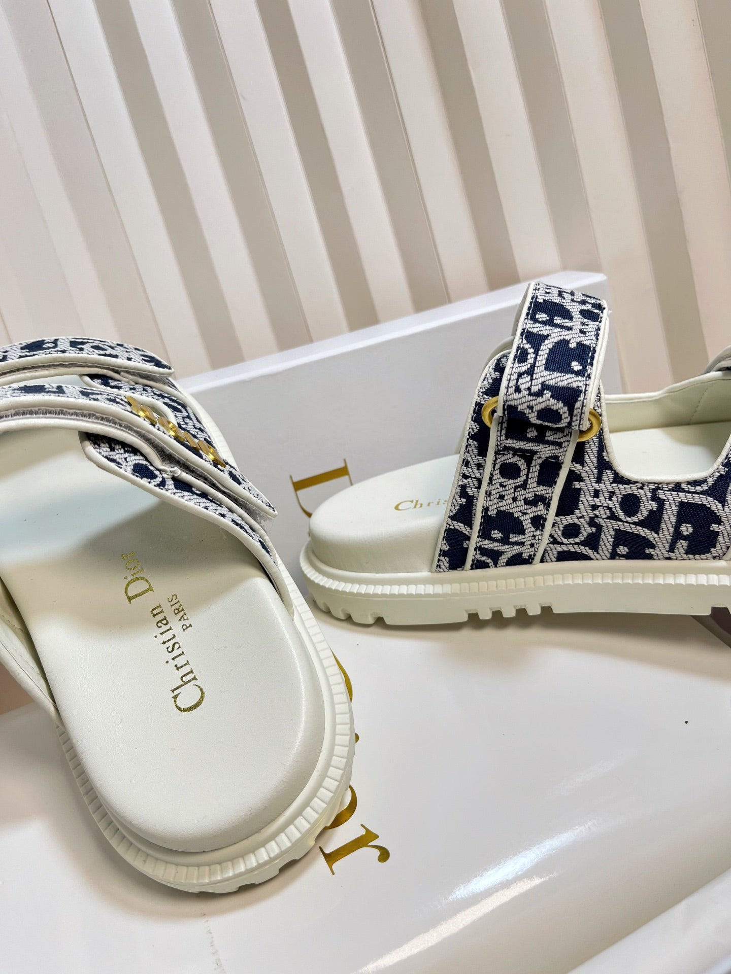DIORACT SLIDES 25MM IN NAVY BLUE TWEED
