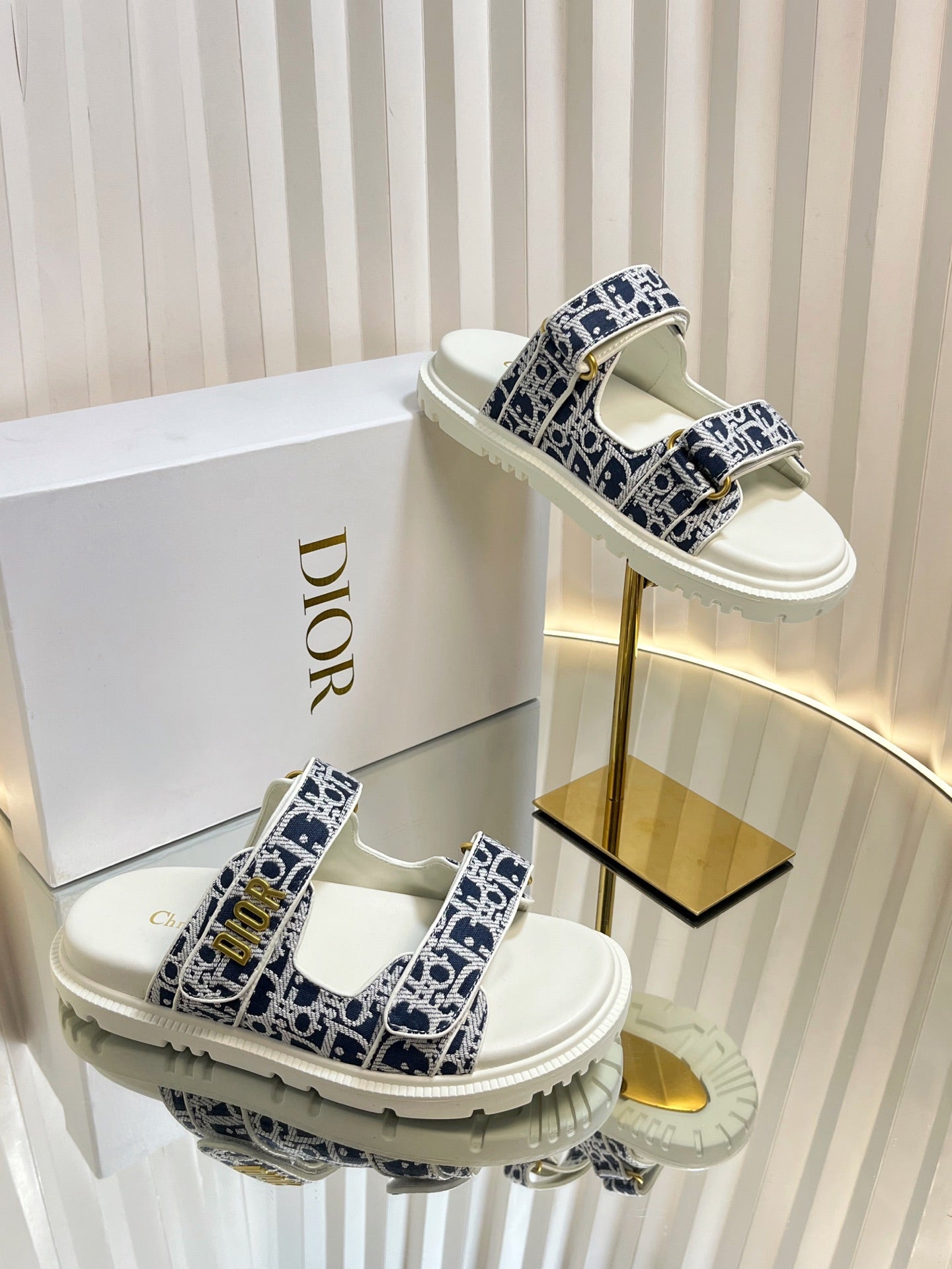 DIORACT SLIDES 25MM IN NAVY BLUE TWEED