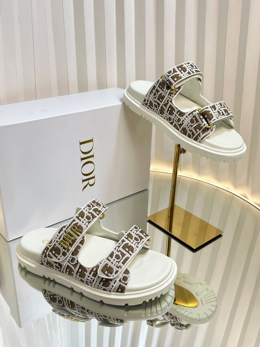 DIORACT SLIDES 25MM IN BROWN TWEED