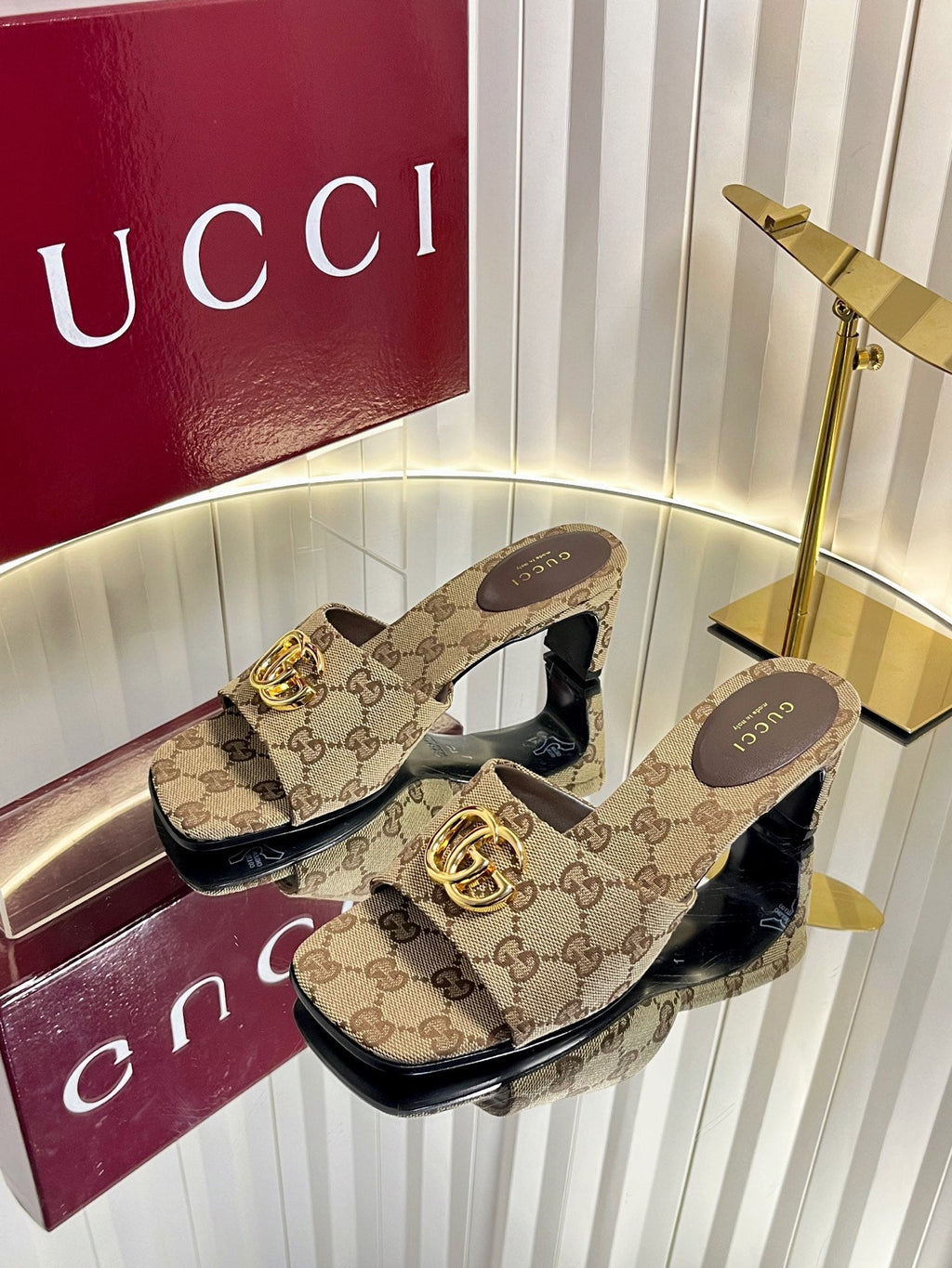 GUCCI 26S HIGH-HEELED SANDALS 45 MM IN WARM BEIGE CANVAS