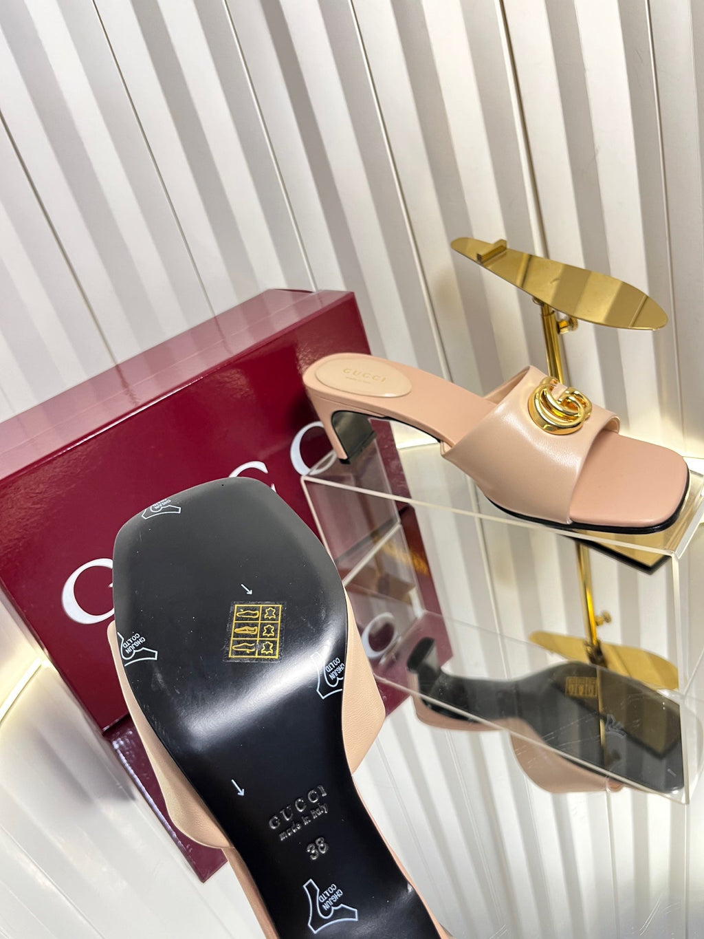 GUCCI 26S HIGH-HEELED SANDALS 45 MM IN NUDE PINK CALFSKIN