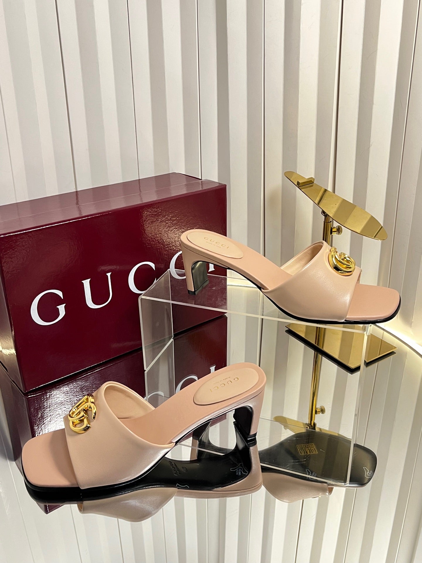 GUCCI 26S HIGH-HEELED SANDALS 45 MM IN NUDE PINK CALFSKIN
