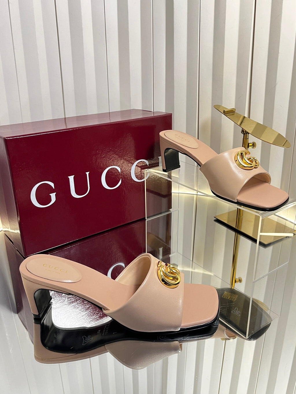 GUCCI 26S HIGH-HEELED SANDALS 45 MM IN NUDE PINK CALFSKIN