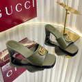GUCCI 26S HIGH-HEELED SANDALS 45 MM IN MOSS GREEN CALFSKIN
