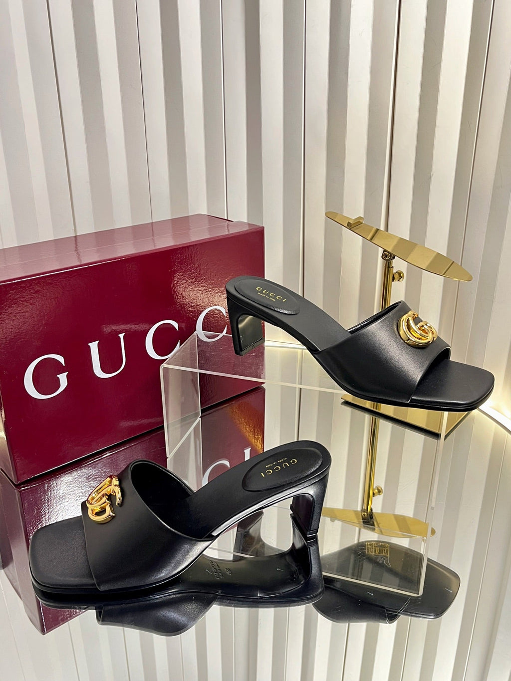 GUCCI 26S HIGH-HEELED SANDALS 45 MM IN BLACK CALFSKIN
