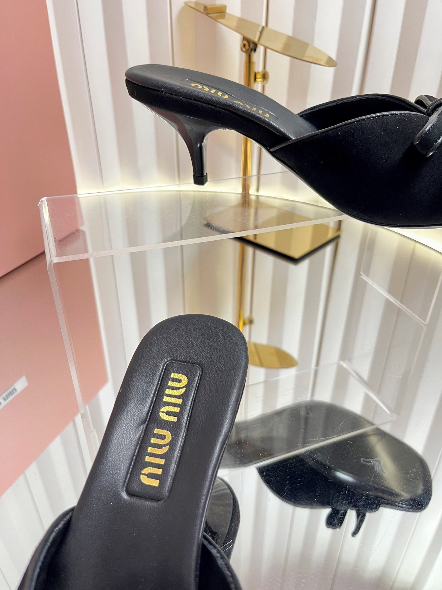 MIUMIU 26S MULE SANDALS 55MM IN BLACK SUEDE WITH BOW