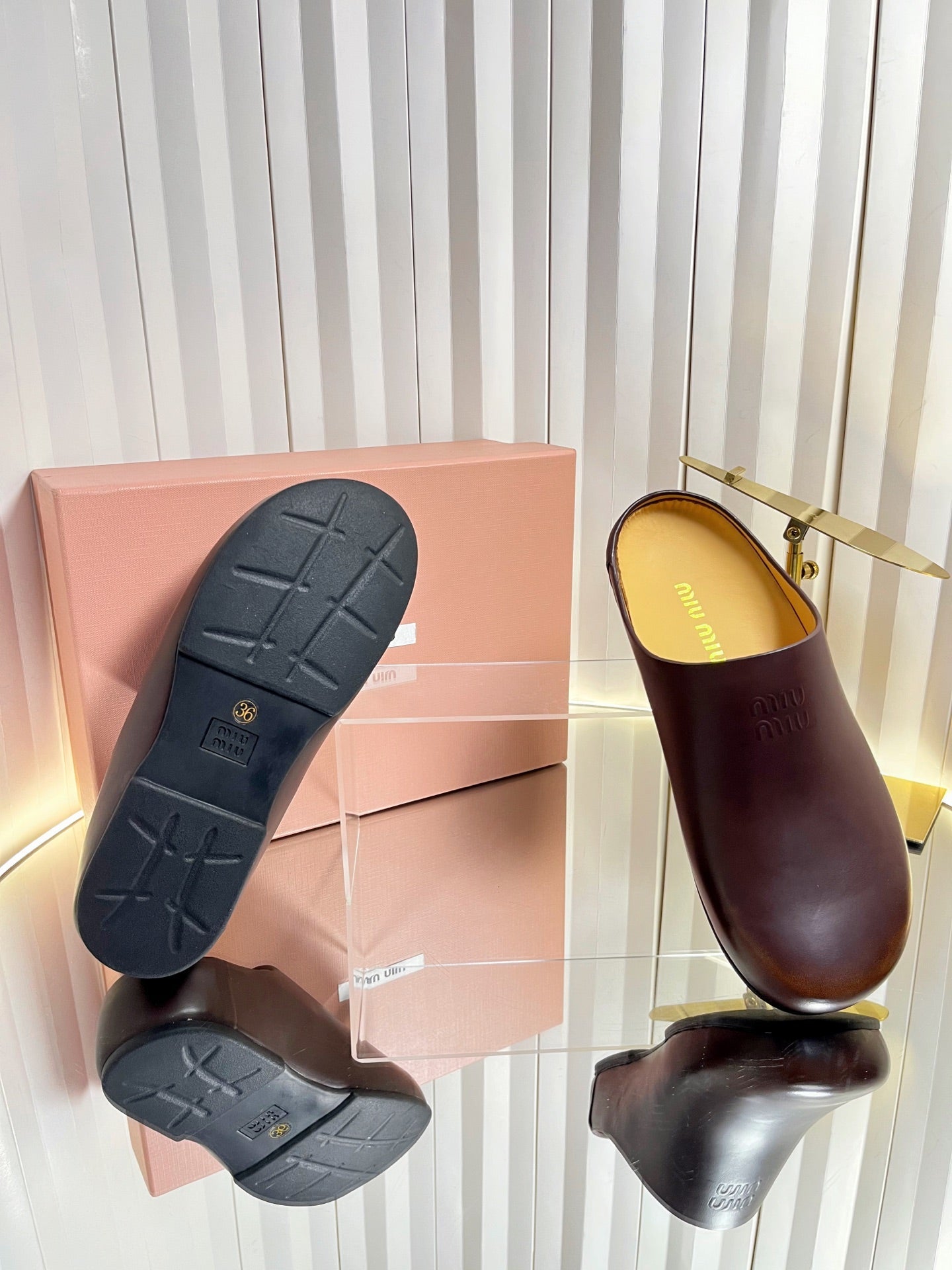 MIUMIU 26S CLOG MULES IN DARK BROWN CALFSKIN