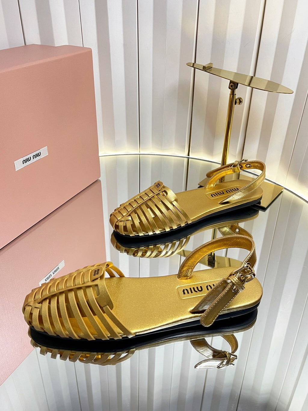MIUMIU 26S SLINGBACK SANDALS IN GOLD CALFSKIN