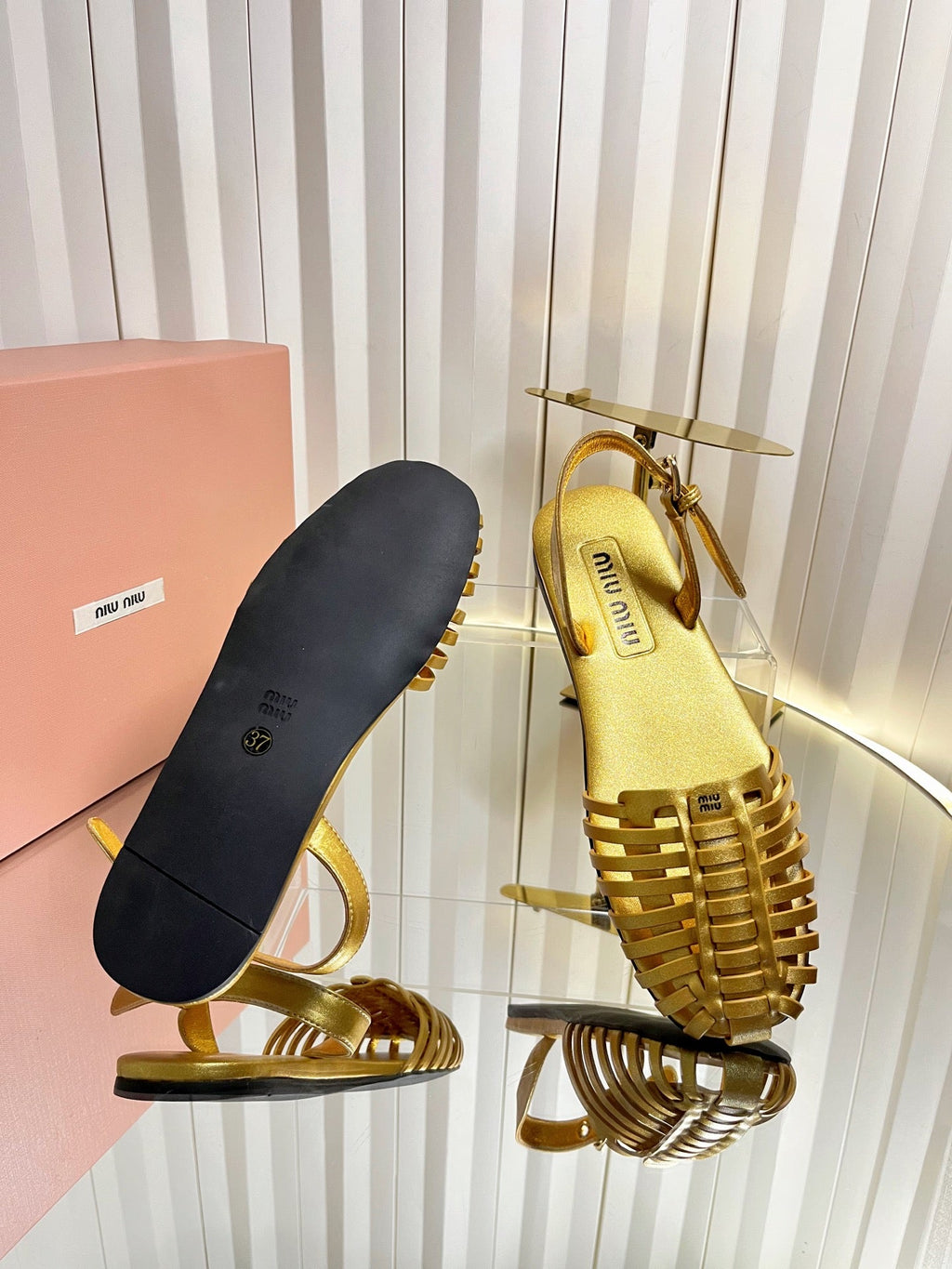 MIUMIU 26S SLINGBACK SANDALS IN GOLD CALFSKIN