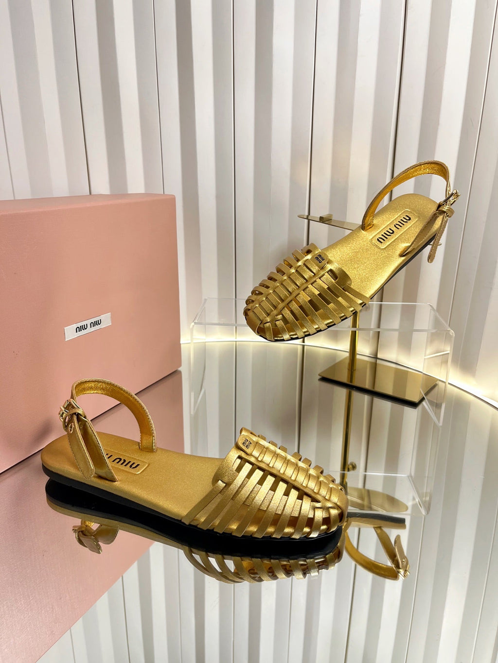 MIUMIU 26S SLINGBACK SANDALS IN GOLD CALFSKIN