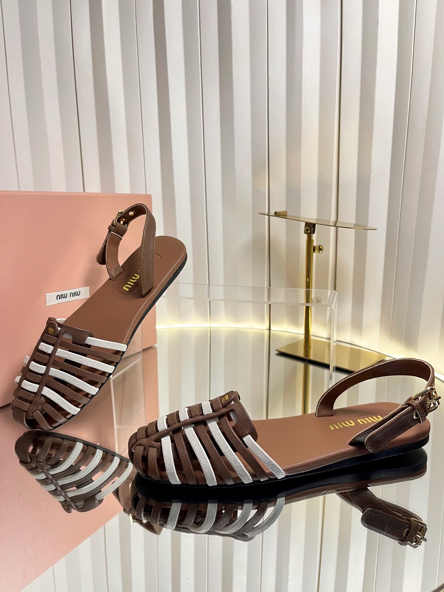 MIUMIU 26S SLINGBACK SANDALS IN DARK BROWN AND WHITE CALFSKIN