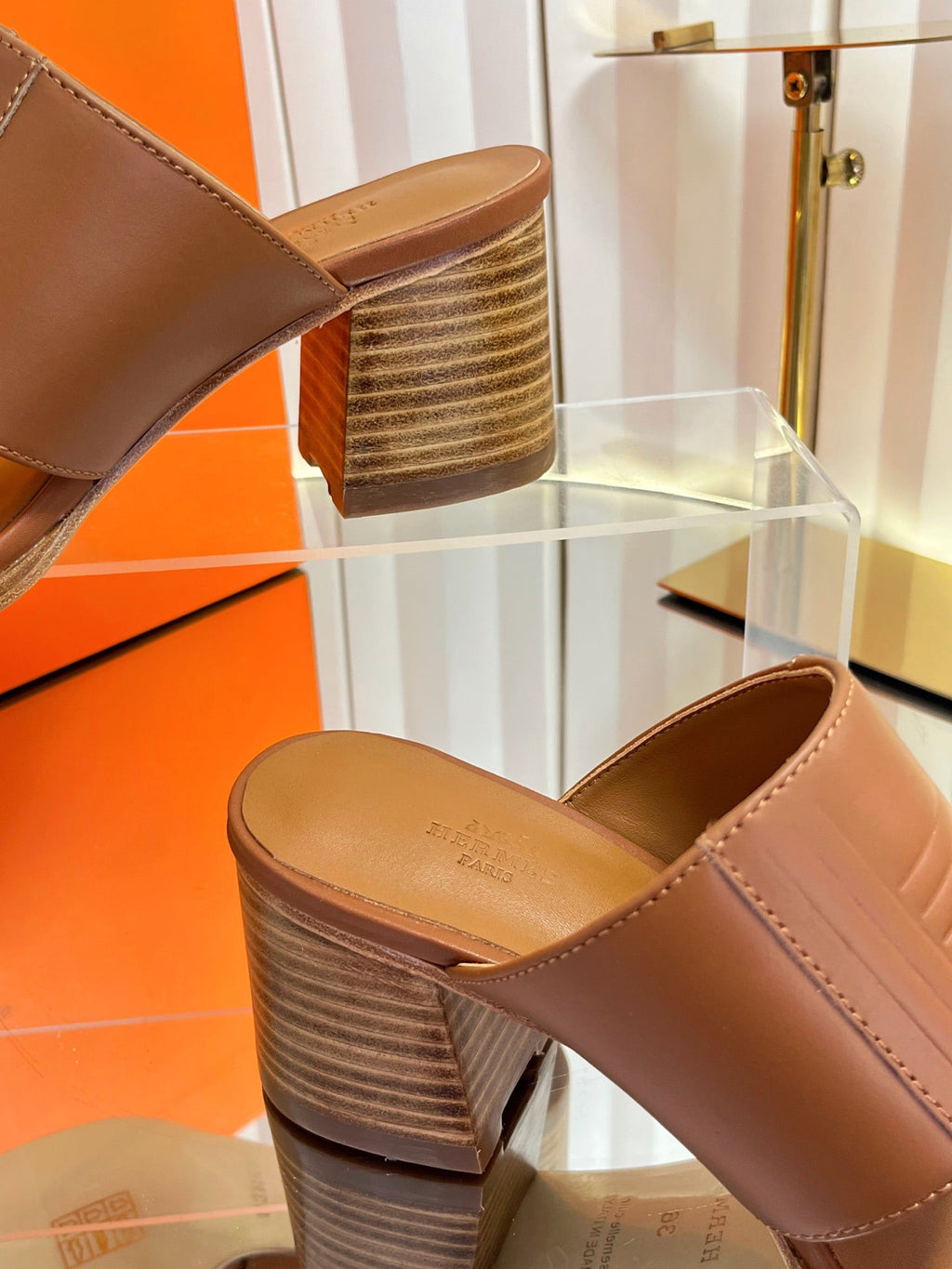 HM 26S MONICA 60 SANDAL IN CARAMEL BROWN CALFSKIN