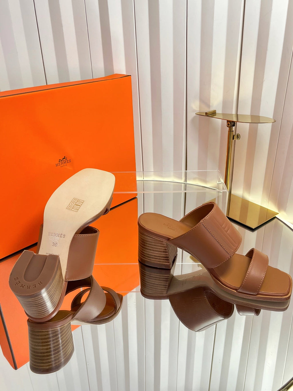 HM 26S MONICA 60 SANDAL IN CARAMEL BROWN CALFSKIN