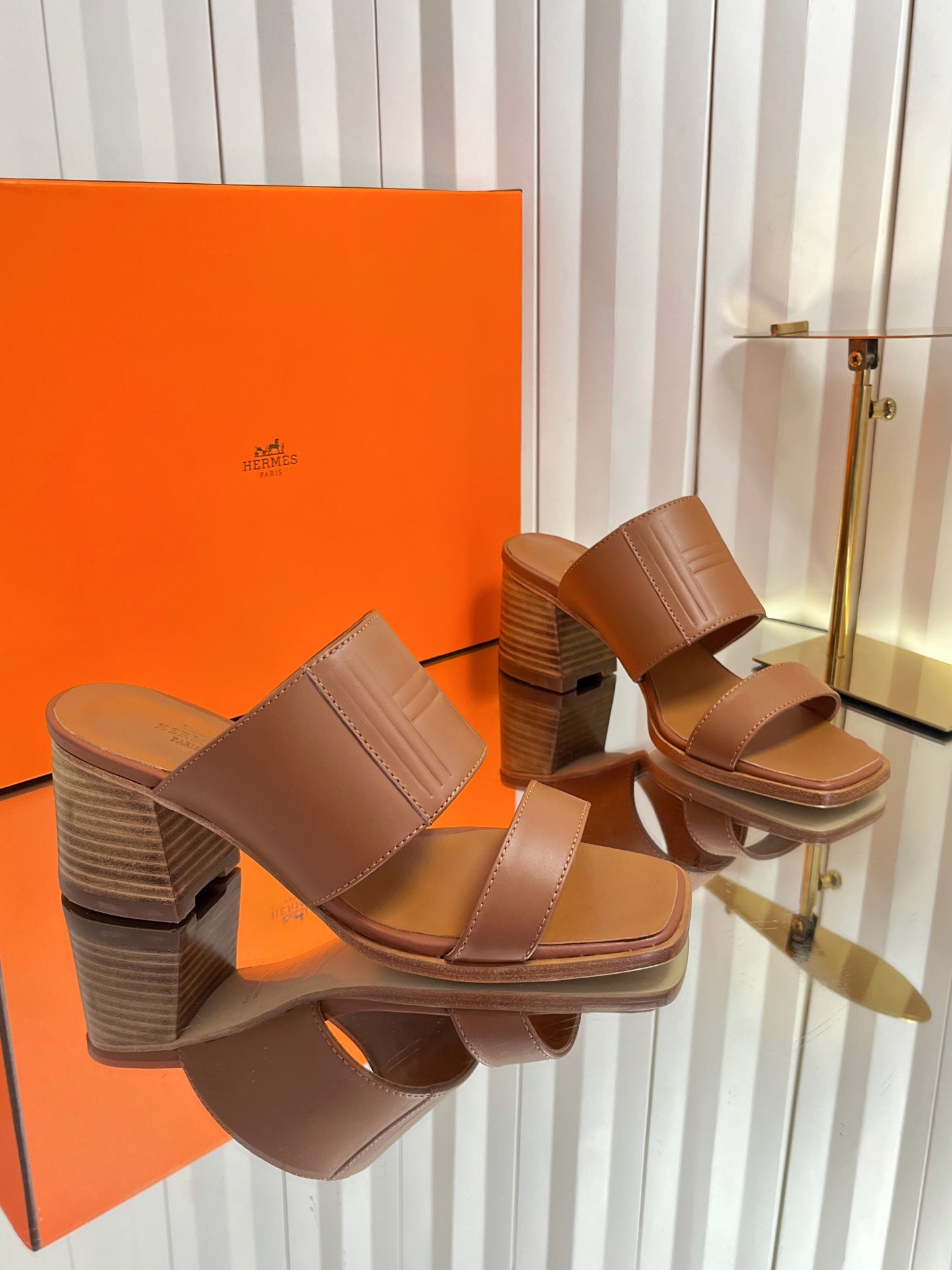 HM 26S MONICA 60 SANDAL IN CARAMEL BROWN CALFSKIN