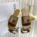 LOEWE 26S LOGO-EMBROIDERED SANDALS IN CAMEL BROWN CALFSKIN